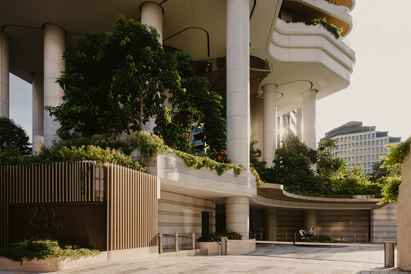 Park Nova, a tower with a vertical garden in Singapore, showing tropical greenery on balconies