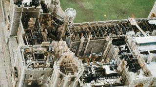 Aerial view of Windsor Castle after the fire that occurred 3 days before