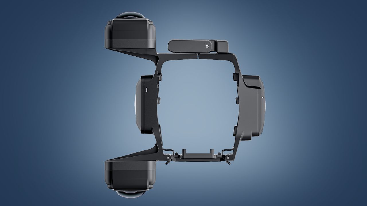 The Insta360 Sphere camera for DJI drones on a blue background