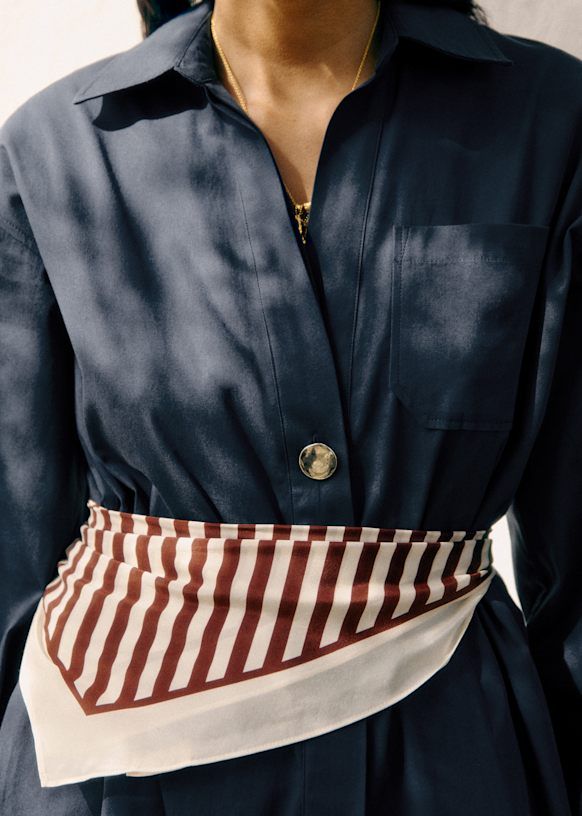 Cléophée Scarf - Sézane X Holiday - Ecru and Coffee Stripes - Silk - Sézane