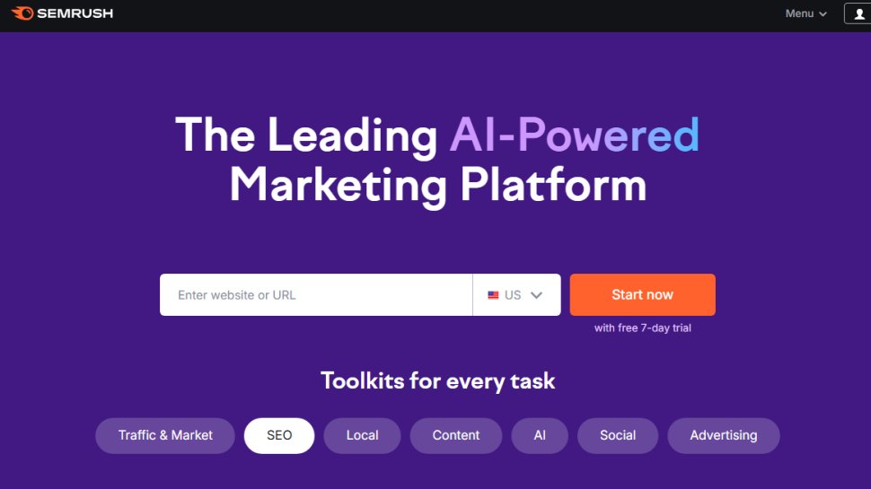 Website screenshot of SEMrush (August, 2025)