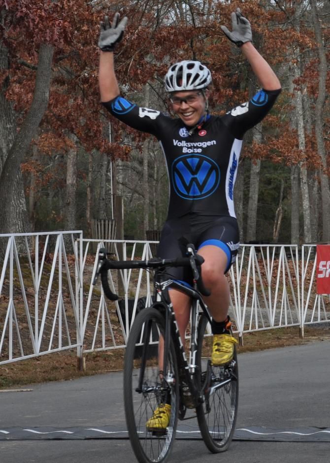 Amanda Carey (Volkswagen Boise Cycling) celebrates her victory at the 2012 North Carolina Grand Prix.