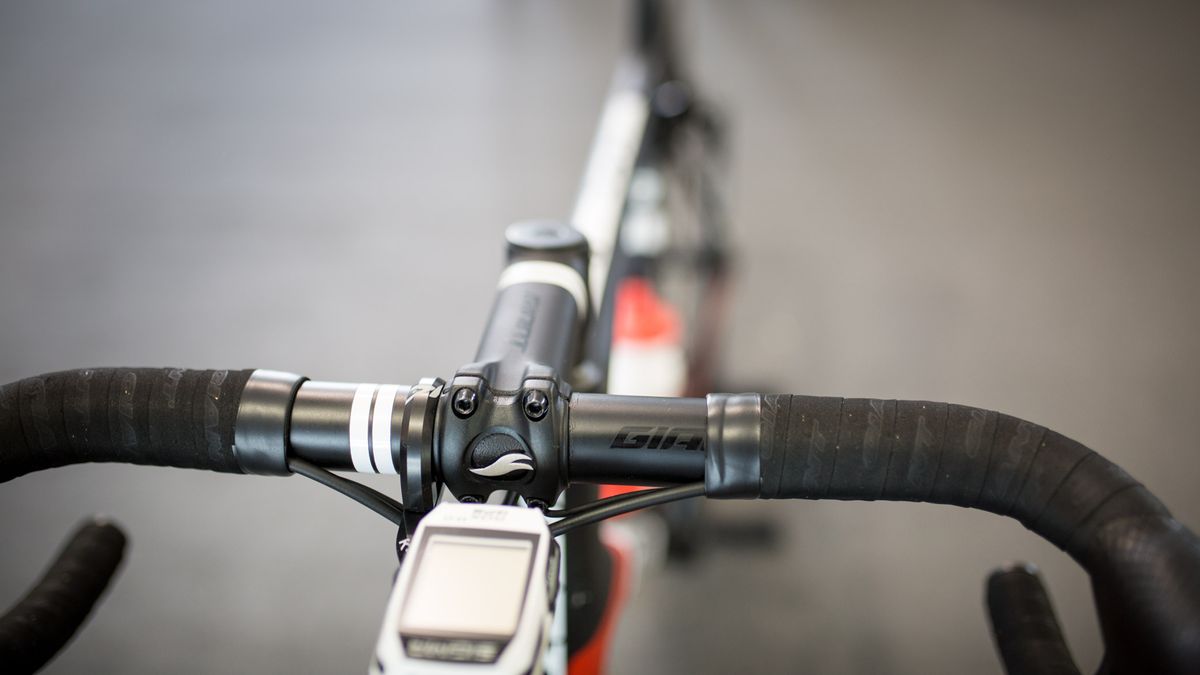 The Team Sunweb cockpits are Giant Contact SLR handlebars and stems and feature two white bands on each component