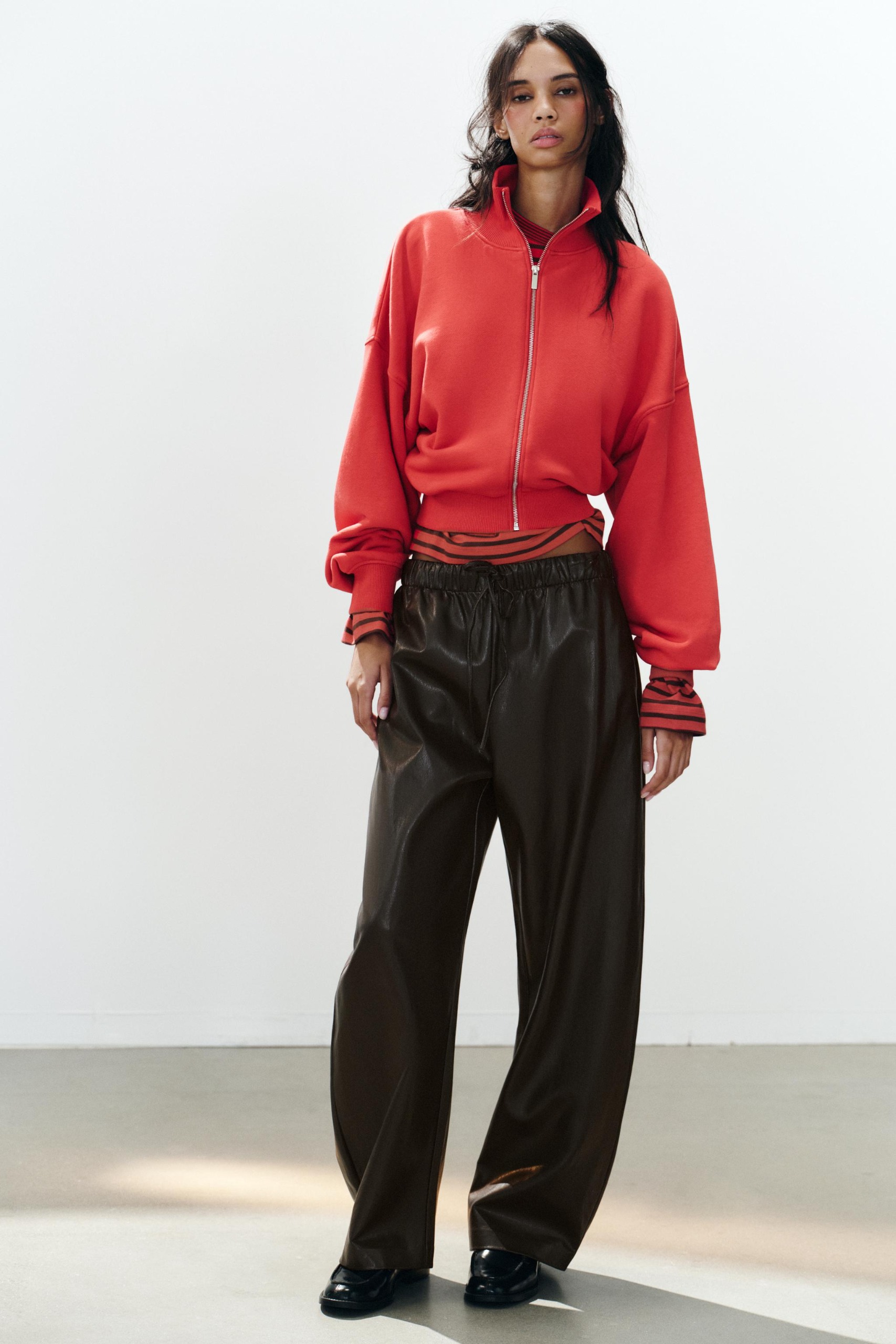 Faux Leather Balloon Pants - Brown - Xs