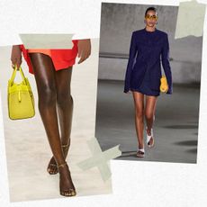 hardware sandal trend is shown in a collage of runway images from the spring shows of Fendi, Tory Burch, and Tom Ford