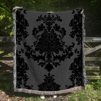 Etsy Black Damask Woven Cotton Blanket Etsy Black Damask Woven Cotton Blanket