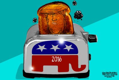 Political cartoon U.S. 2016 election Donald Trump burned toast