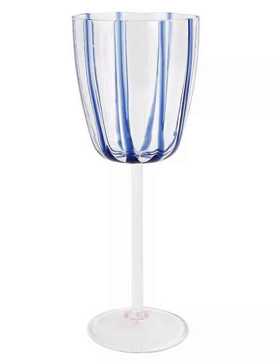 blue and white stripe wine glass