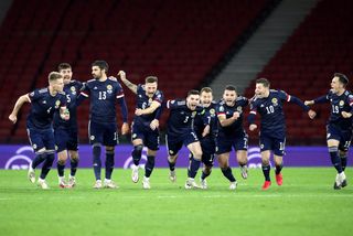 Scotland celebrate their penalty shoot-out win over Israel