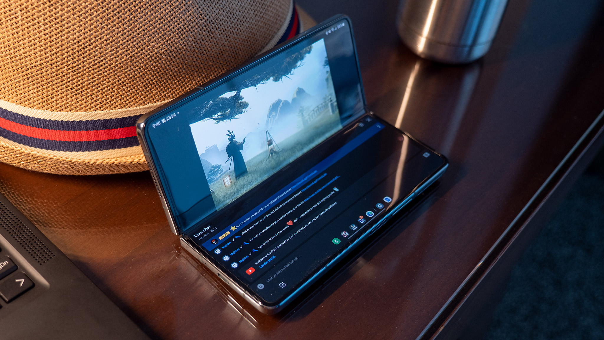 Watching a YouTube video in Flex Mode on the Samsung Galaxy Z Fold 4