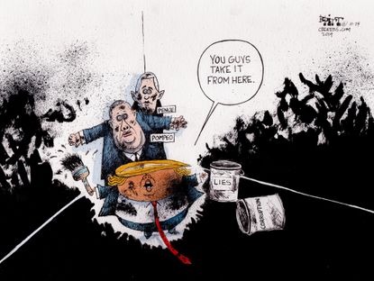 Political Cartoon U.S. Trump Impeachment Smear Pompeo Pence Takeover