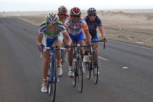 Dropped riders fight hard to come back to the main group.