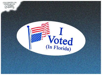 Political cartoon U.S. I voted sticker midterm elections Florida recount