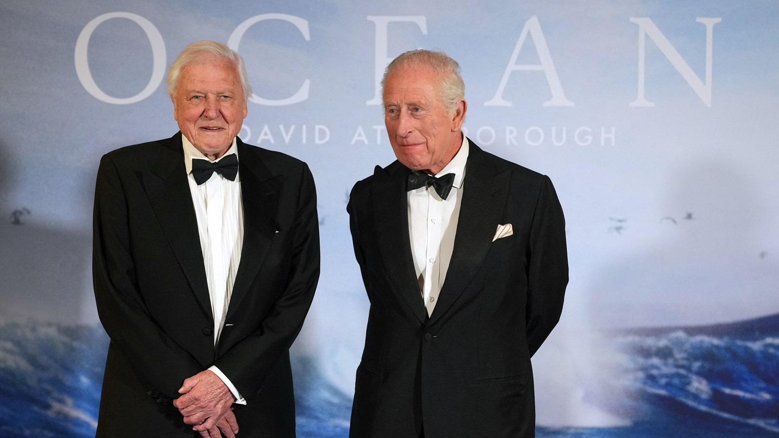 Sir David Attenborough and King Charles 3 at the premiere of Ocean.