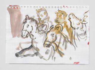 Water colour print of men on horses