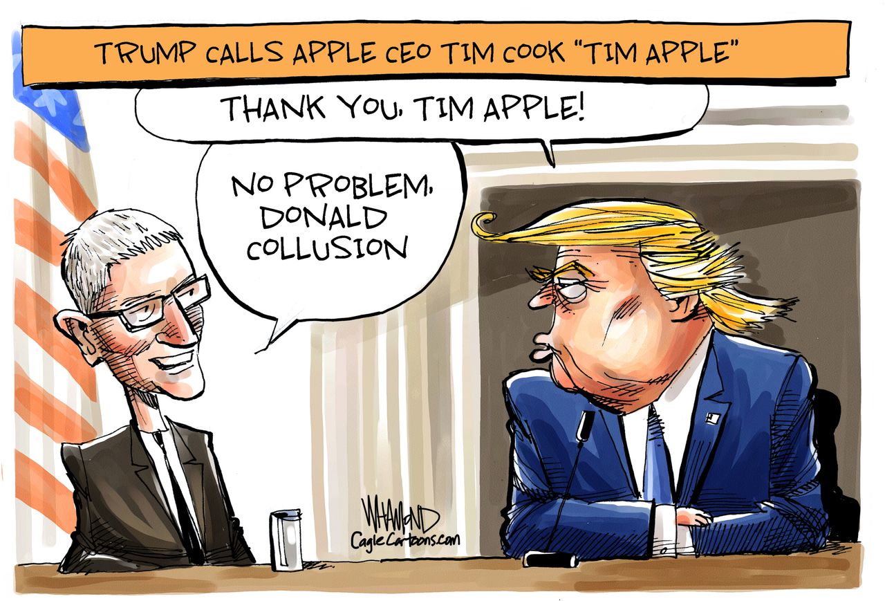 Editorial Cartoon U.S. Trump Tim Cook Apple