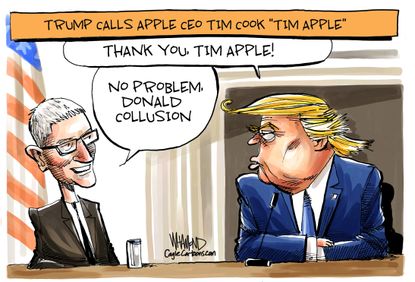 Editorial Cartoon U.S. Trump Tim Cook Apple