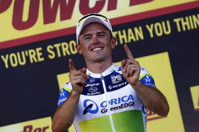 Simon Gerrans (Orica-GreenEdge) celebrates his Tour de France stage win in Calvi