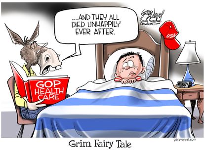 Political cartoon U.S. health care reform AHCA Democrat grim fairy tale