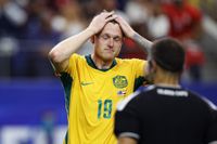 ARLINGTON, TEXAS - JULY 3: Harry Souttar of Australia reacts after missing penalty during the FIFA World Cup 2026 Round Of 32 match between Australia and Egypt at Dallas Stadium on July 3, 2026 in Arlington, United States. (Photo by Grzegorz Wajda/Eurasia Sport Images/Getty Images)