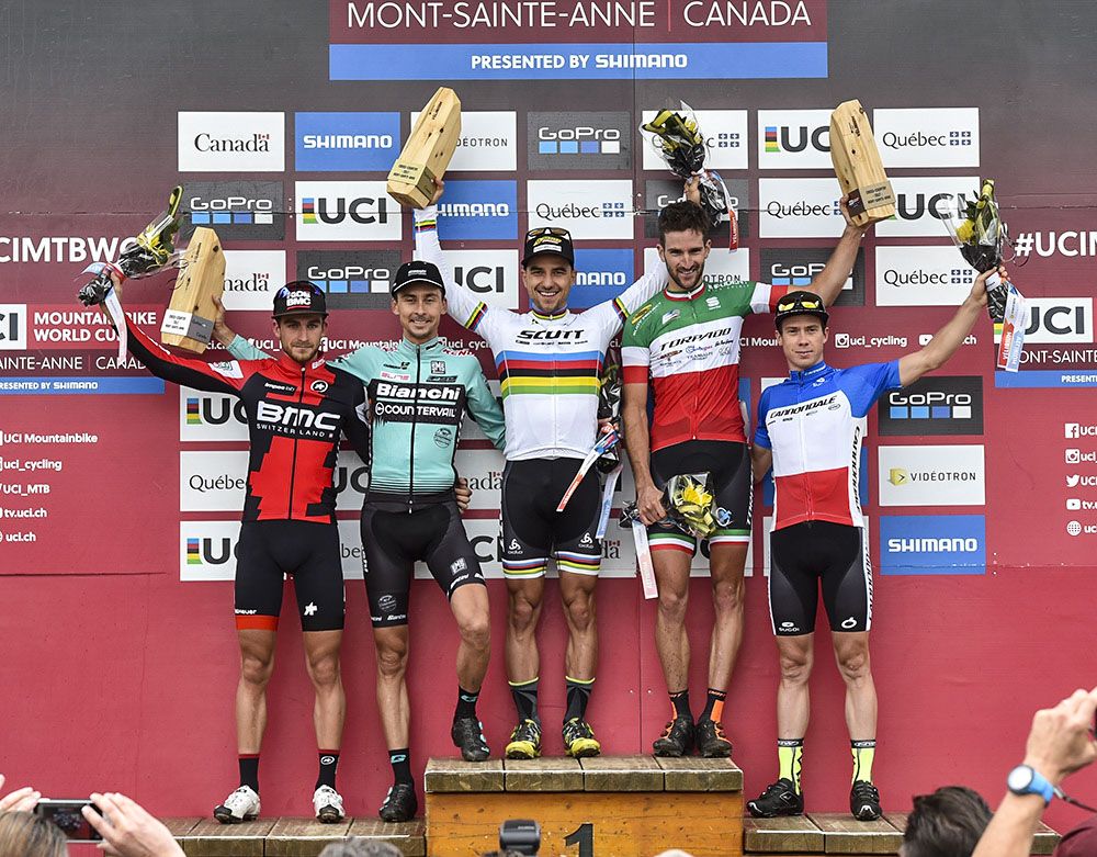 Podium: Titouan Carod, Stephane Tempier , Nino Schurter , Gerhard Kerschbaumer, Maxime Marotte