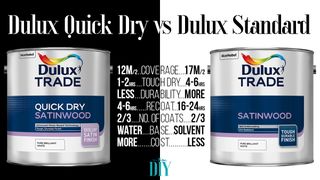 Infographic demonstrating the differences between Dulux Trade Quick Drying Satinwood and Dulux Trade Satinwood