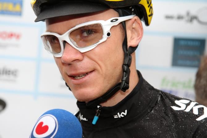 Chris Froome (Sky) speaks to the press