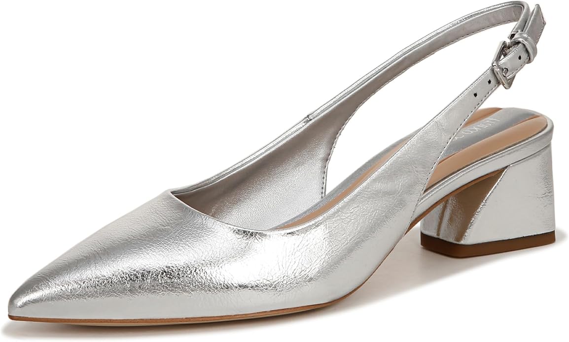Franco Sarto, Franco Sarto Womens Racer Slingback Low Block Heel Pointed Toe Pump Silver Metallic 7.5 M