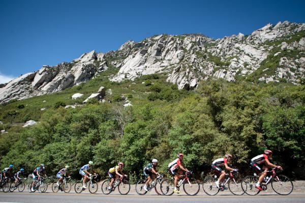 RadioShack leading the way at the base of the climb.