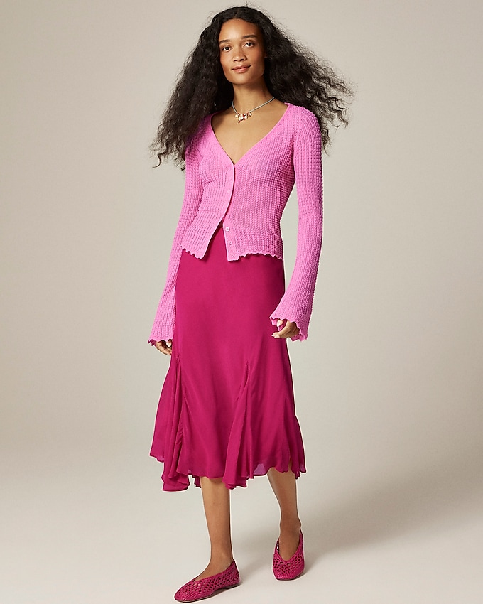 Gwyneth Flounce-Hem Slip Skirt in Chiffon
