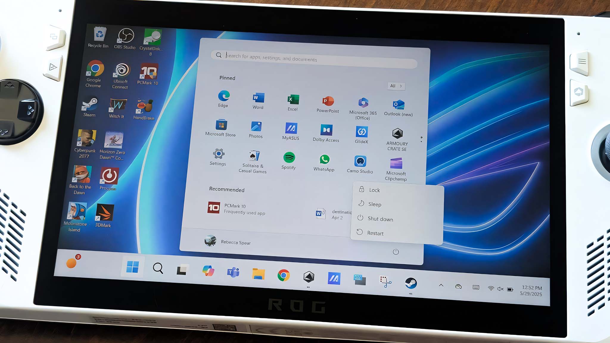 The Windows restart menu on ROG Ally.