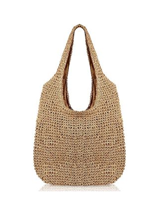 Saintrygo Tas Pantai Jerami Wanita Bucket Tote Tas Tangan Tenun Buatan Tangan Musim Panas Tas Bahu (Gaya bergaya, 15,75 X 11,81 X 14,17 Inci)