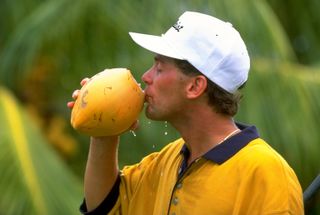 Parnevik experimenting with alternative on-course refreshment in 1993