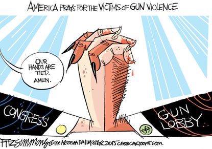 Editorial cartoon U.S. Gun Violence Prayer Lobby Congress