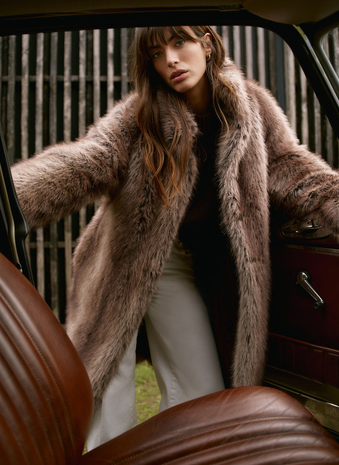 Neutral Faux Fur Long Coat