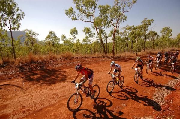 Bart Brentjens leads the bunch towards the mythical Quinkan country