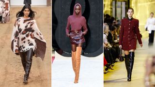 Three models on the runway showing boot trends 2023 - thigh high boots
