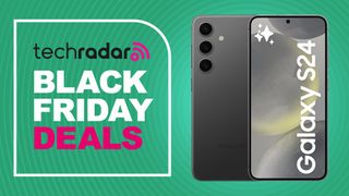 The Samsung Galaxy S24 on a green background. Text reads: TechRadar Black Friday Deals