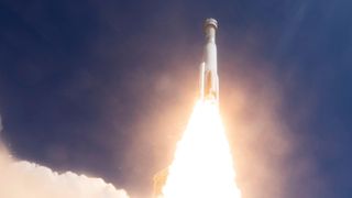 The Boeing CST-100 Starliner spacecraft on top of the ULA Atlas V rocket blasting off from Kennedy Space Center on June 5, 2024.