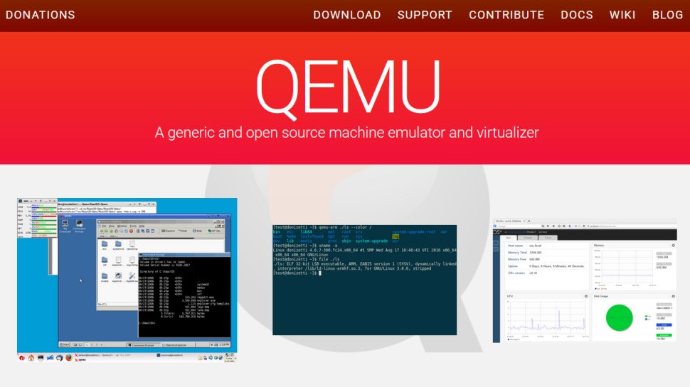 QEMU website screenshot (August 2025).
