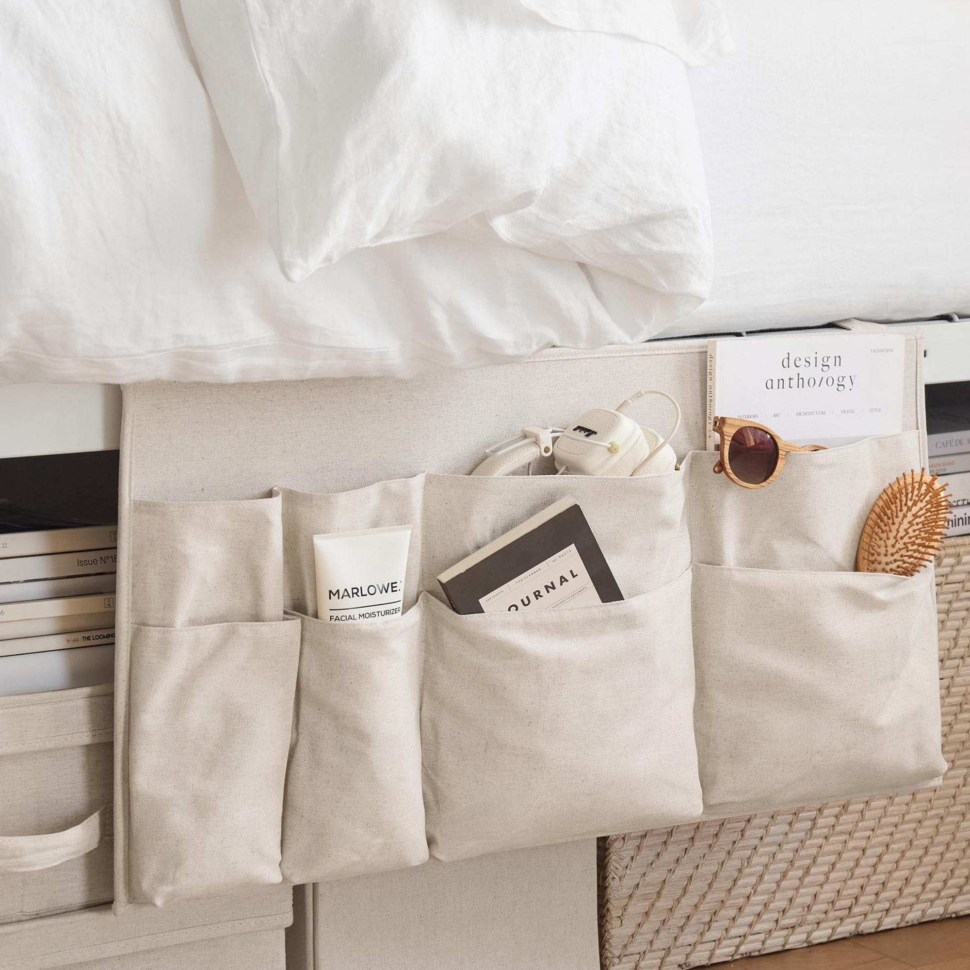a cloth bedside caddy