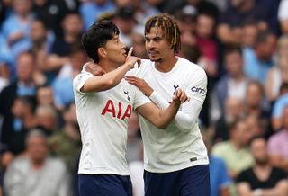 Son Heung-min celebrates scoring Tottenham's winner against Manchester City in August