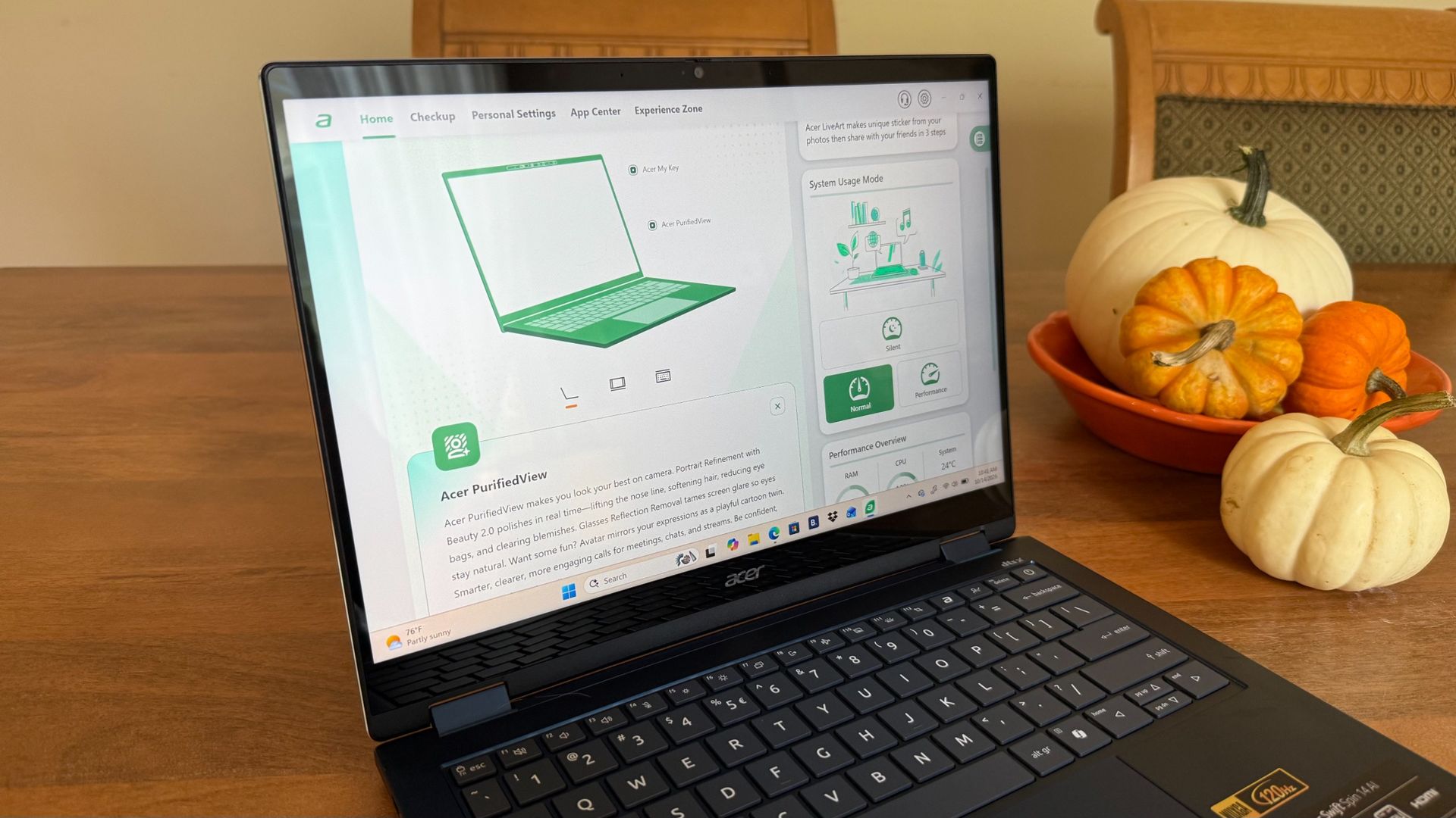 The AcerSense app is the Acer Swift Spin 14 AI's hub for back-end fine-tuning as well as a shortcut for AI apps.