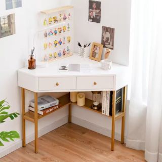 white and gold corner desk