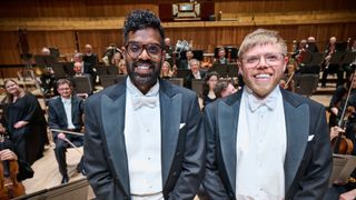 Rob and Romesh in concert formalwear