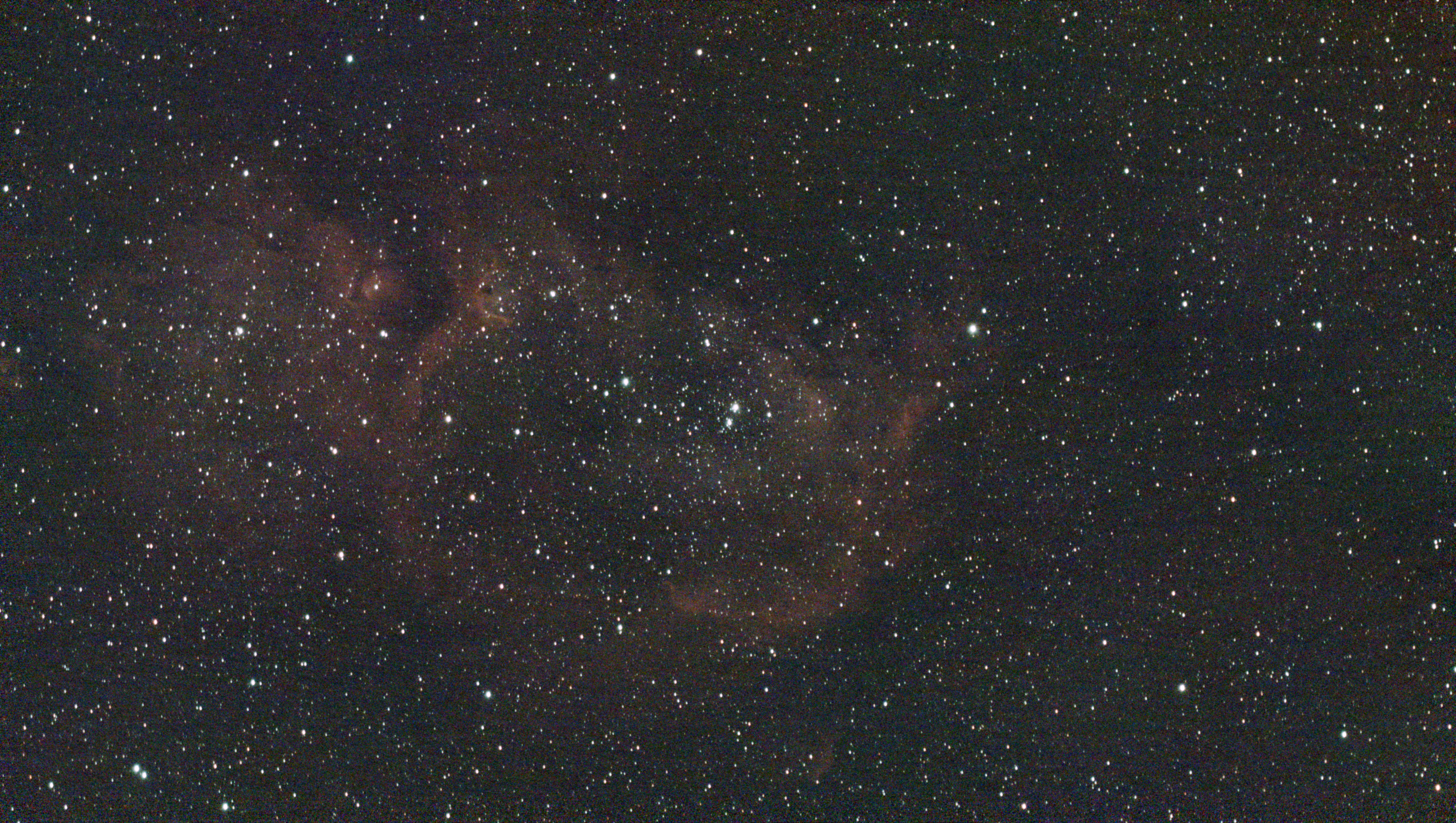 A photograph of the Soul Nebula taken with the Dwarf III smart telescope, unprocessed