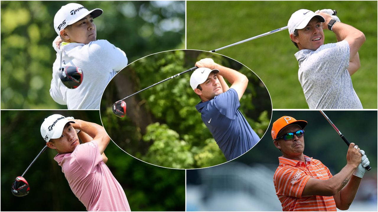 Five golfers in a montage