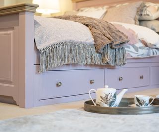 pink bed with storage