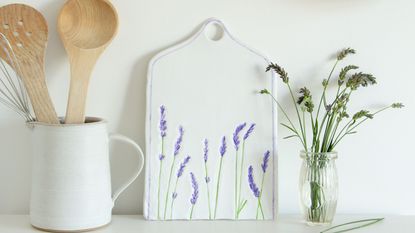 Craft a decorative lavender board decorative clay board with painted lavender impressions