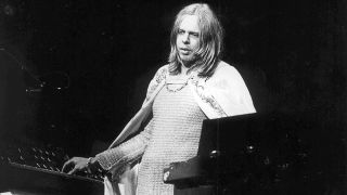 Rick Wakeman performs on stage during his King Arthur on Ice stage show, Wembley Empire Pool, London, May 1975. (Photo by Michael Putland/Getty Images)